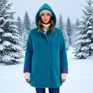 American Widgeon Girls XL Pea Coat Teal Green Piping Preppy School Girl Classic